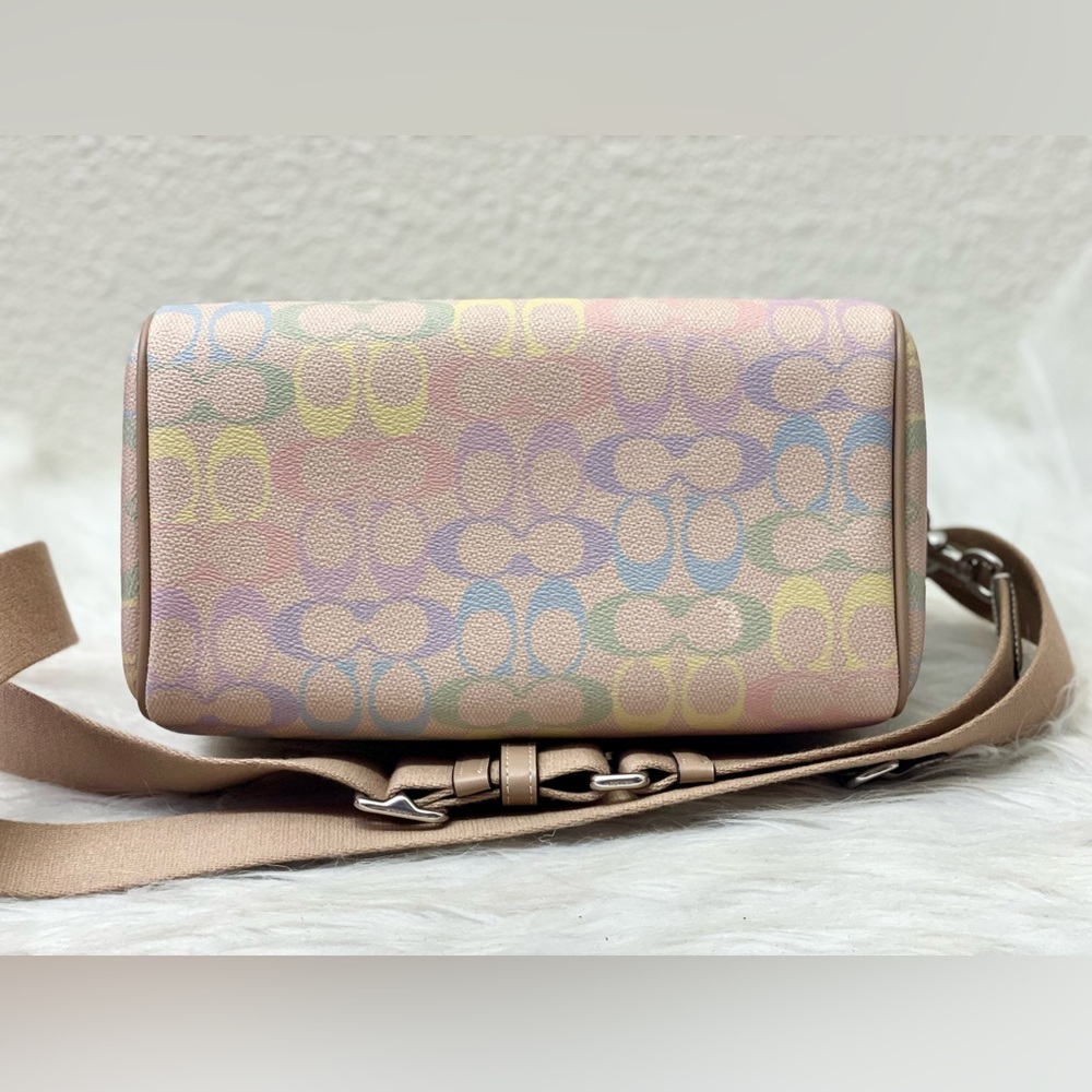 NWT Coach Rowan Satchel Bag In Rainbow Signature Canvas CDA90 Sand Multi - Picture 6 of 11